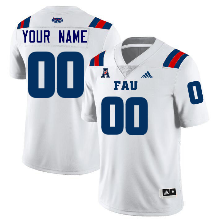 Custom Florida Atlantic Owls Name And Number Football Jersey-White